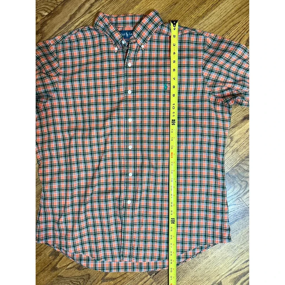 Ralph Lauren Custom Fit Mens Plaid‎ Button Down Shirt Orange Green XL TG